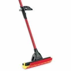 Best Sale 🌟 Mops Libman Roller Mop With Scrub Brush, Steel Handle, 12"W Head, Red & Black, 4/Carton (0955) ✔️